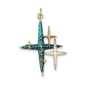 M&eacute;tal TQ laiton breloques zirconium &egrave;toile Dor&eacute;-vert aqua fonc&eacute;-bleu
