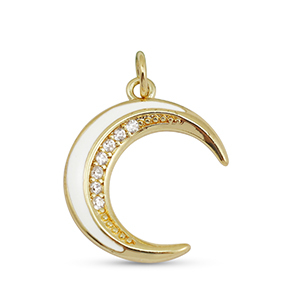 M&eacute;tal TQ laiton breloques zirconium lune Dor&eacute;-blanc