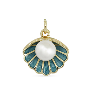 M&eacute;tal TQ laiton breloques coquille avec perle Dor&eacute;-bleu turquoise-blanc