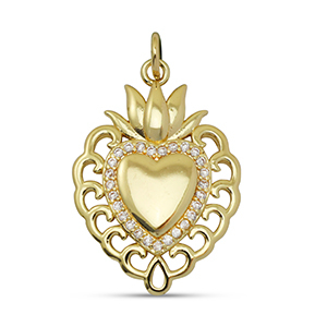 M&eacute;tal TQ laiton breloques zirconium coeur Dor&eacute;
