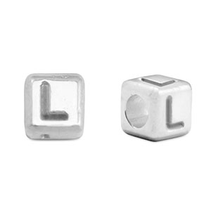 Perles alphabet en m&eacute;tal DQ L Argent&eacute; antique (sans nickel)