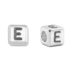 Perles alphabet en m&eacute;tal DQ E Argent&eacute; antique (sans nickel)