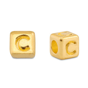 Perles alphabet en m&eacute;tal DQ C Dor&eacute; (sans nickel)