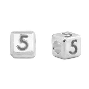 Perles alphabet en m&eacute;tal DQ 5 Argent&eacute; antique (sans nickel)