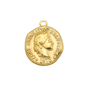 Breloques en acier Inox pi&egrave;ce de monnaie Dor&eacute;