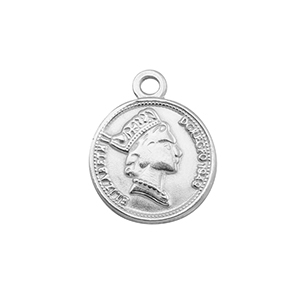 Breloques en acier Inox pi&egrave;ce de monnaie Argent&eacute;