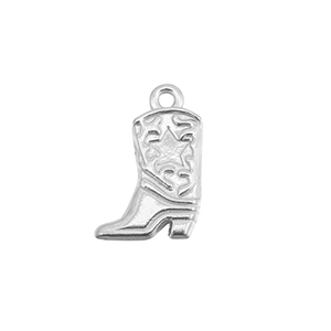 Breloques en acier Inox botte de cow-boy Argent&eacute;