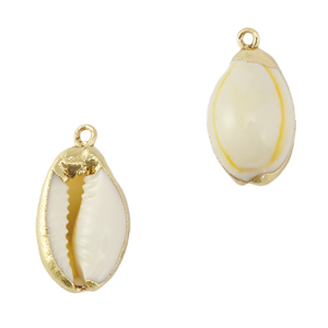 Perles coquillage specials Cauri Jaune cr&egrave;me-dor&eacute;