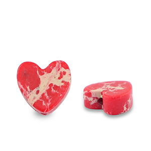 Pierres naturelles perles c&oelig;ur Rouge-blanc-marron
