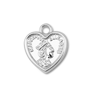 Breloques en m&eacute;tal coeur avec la Reine Elizabeth Argent&eacute;