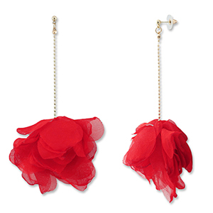 Boucles d'oreilles tendance fleur en mousseline Rouge-dor&eacute;