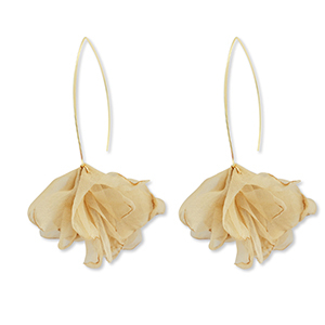 Boucles d'oreilles tendance fleur en mousseline Beige marron-dor&eacute;