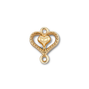 Breloques en m&eacute;tal connecteur coeur avec coeur Dor&eacute;