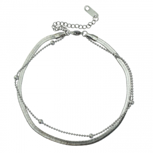 Chaines de cheville en acier Inox duo rangs Argent&eacute;