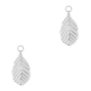 Breloques en acier Inox feuille Argent&eacute;