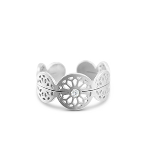 Bagues en acier Inox fleur Argent&eacute;