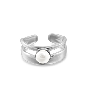 Bagues en acier Inox perle Argent&eacute;-blanc