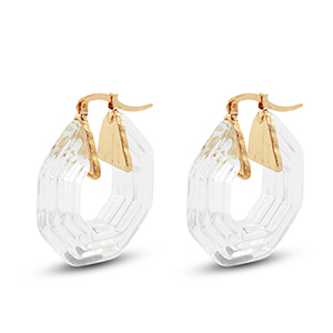 Boucles d'oreilles r&eacute;sine tendance hexagone Dor&eacute;-transparent