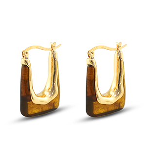 Boucles d'oreilles r&eacute;sine tendance rectangle Dor&eacute;-transparent marron