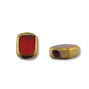 Perles en verre rectangle Rouge transparent-dor&eacute;