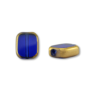 Perles en verre rectangle Bleu transparent-dor&eacute;