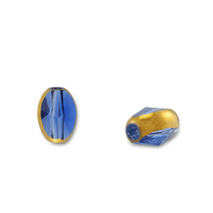 Perles en verre ovale Bleu transparent-dor&eacute;