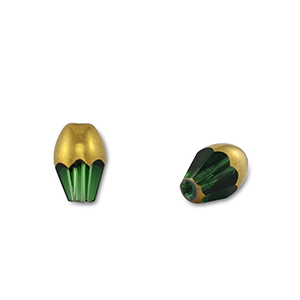 Perles en verre ovale Vert transparent-dor&eacute;