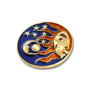 Broches soleil, lune & &eacute;toile Dor&eacute;-bleu-orange