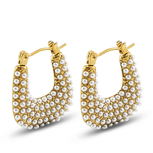 Boucles d'oreilles / puces en acier Inox avec imitations perles Dor&eacute;