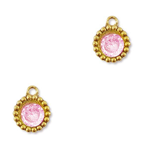 Breloques en acier Inox zirconium rond Dor&eacute;-rose clair