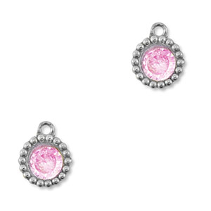 Breloques en acier Inox zirconium rond Argent&eacute;-rose clair