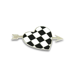 Broches c&oelig;ur avec fl&egrave;che Argent&eacute;-noir-blanc
