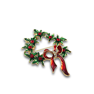 Broches couronne de No&euml;l Dor&eacute;-rouge-vert