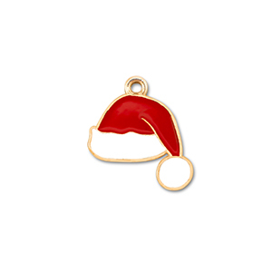 Breloques en m&eacute;tal bonnet de no&euml;l Dor&eacute;-rouge-blanc