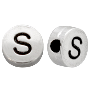 Perles alphabet en m&eacute;tal DQ lettre S Argent&eacute; antique (sans nickel)