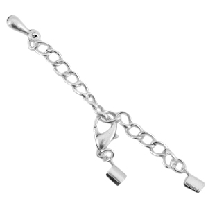 Cha&icirc;nette d'extension en m&eacute;tal DQ avec fermoir mousqueton et clip 2mm argent&eacute; antique (sans nickel)