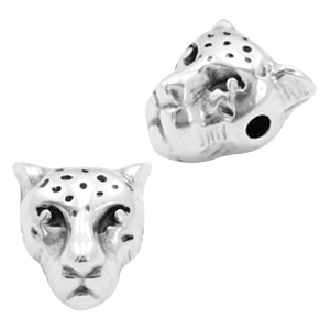 Perles en m&eacute;tal DQ t&ecirc;te de l&eacute;opard Argent&eacute; antique (sans nickel)