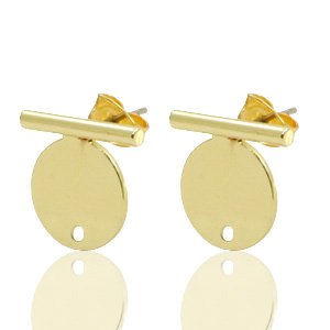 Appr&ecirc;ts en m&eacute;tal DQ puce d'oreille barre avec cercle 20x14mm Dor&eacute; (sans nickel)