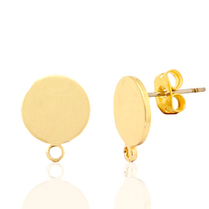 Appr&ecirc;ts en m&eacute;tal DQ puce d'oreille rond 10mm avec anneau Dor&eacute; (sans nickel)