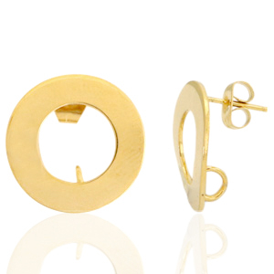 Boucles d'oreilles puces en acier Inox 18mm avec anneau Dor&eacute;