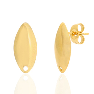 Boucles d'oreilles puces en acier Inox ovale avec anneau Dor&eacute;