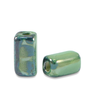 Perles en c&eacute;ramique DQ grecque tube Vert du Nil-noir