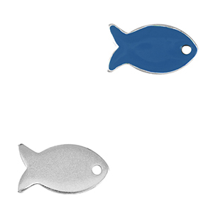 Breloques en m&eacute;tal DQ poisson Argent&eacute; antique-bleu c&eacute;rul&eacute;en (sans nickel)