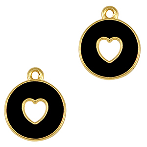 Breloques en m&eacute;tal DQ  coeur Dor&eacute;-noir (sans nickel)