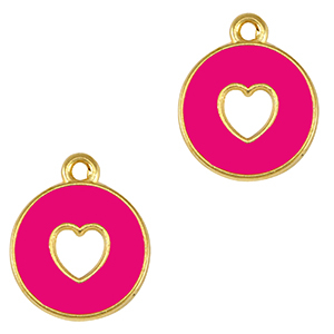 Breloques en m&eacute;tal DQ  coeur Dor&eacute;-rose fuchsia n&eacute;on (sans nickel)