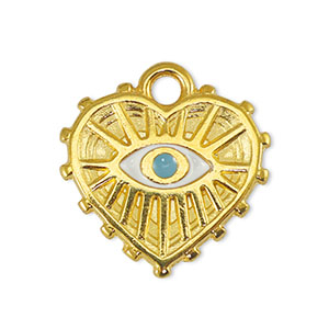 Breloques en m&eacute;tal DQ oeil porte-bonheur coeur Blanc-Bleu clair-Dor&eacute; (sans nickel)