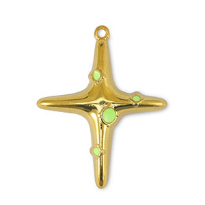 Breloques en m&eacute;tal DQ croix Jaune citron-Dor&eacute; (sans nickel)