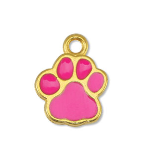 Breloques en m&eacute;tal DQ patte de chien Fuchsia-Dor&eacute; (sans nickel)