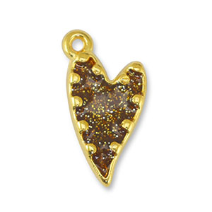 Breloques en m&eacute;tal DQ coeur Paillet&eacute; Topaz-Dor&eacute; (sans nickel)