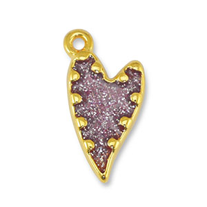 Breloques en m&eacute;tal DQ coeur Paillet&eacute; Lilas-Dor&eacute; (sans nickel)